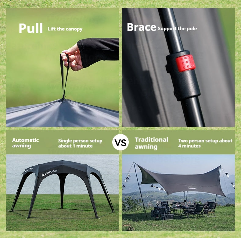 Blackdog STARRY DOME Pentagonal Canopy Hook Version Quick Open Sunshade Self-Supporting Canopy Outdoor Camping Black Coated Vinyl Tent Rainproof Sunscreen Windproof