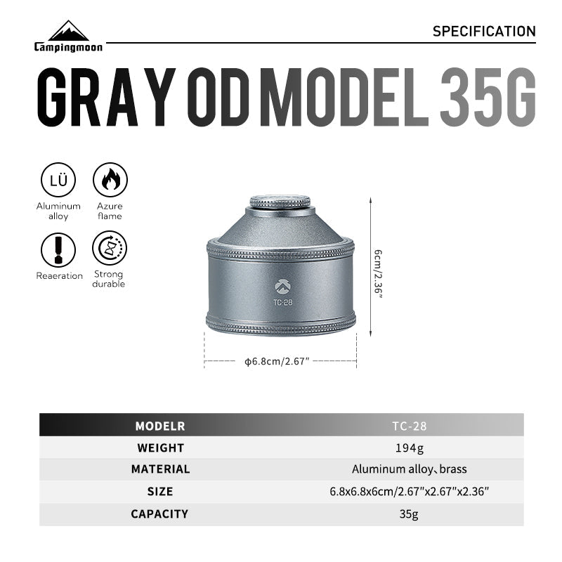 CAMPINGMOON BKTC-28 Refillable Butane Gas Tank Canister 35g Camping Screw Type Portable Stove Torch Lamp Threaded EN417 Lindal Valve Fuel Aluminum Alloy