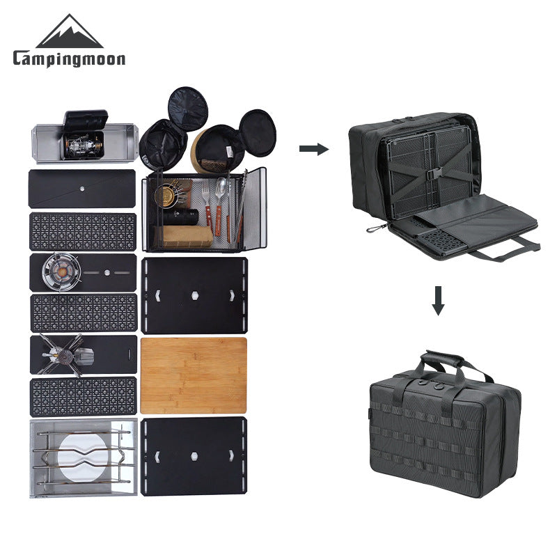 Campingmoon BK-46 Tactical Storage Bag Portable Lightweight IGT Compatible Black Large Integrated Grill Table Storage Tool Bag Accessories Add-ons Outdoor Camping Equipment Tool Cookware Utensil