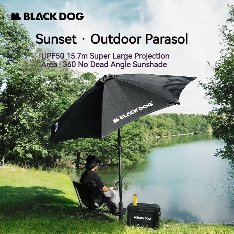 BLACKDOG Sunshade Black Center Pole Umbrella Rubber Canopy Rooftop Garden Gazebo Parasol Sun Shelter Courtyard Villa Sunscreen Black Coated Tarp
