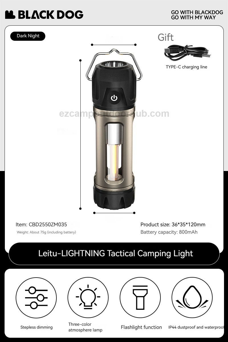 Blackdog LIGHTNING Tactical Camping Light Portable Ultralight Multifuctional Outdoor Tent Lamp Flashlight IP44 Waterproof LED USB Charging Magnetic Hanging Lantern Leitu