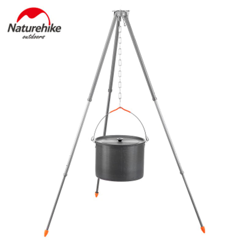 Naturehike Portable Hanging Pot & Tripod Ultralight 6L 10L Large Capacity Aluminum Alloy Camping Cookware And Telescopic Adjustable Hang Stand Outdoor Cooking For 6 to 10 Persons Hiking Picnic Beach Travel Heavy Duty Original Nature Hike