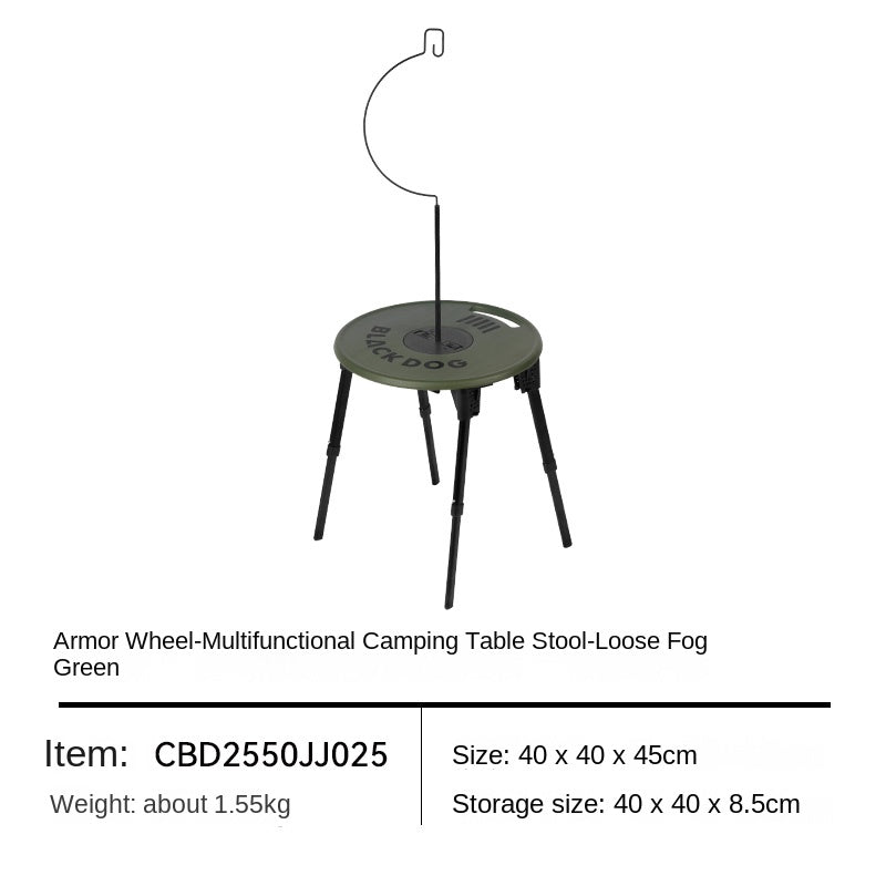BLACKDOG ARMORED WHEEL Round Table Set Portable Ultralight Foldable Round Table With Lamp Light Hook Folding Tactical Black Table Chair Camping