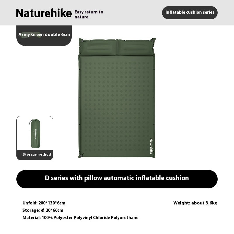 Naturehike D Series Automatic Inflatable Cushion Portable Lightweight Built-in Pillow Infinite Splicing Design Comfortable Pad Thickened Bidirectional
