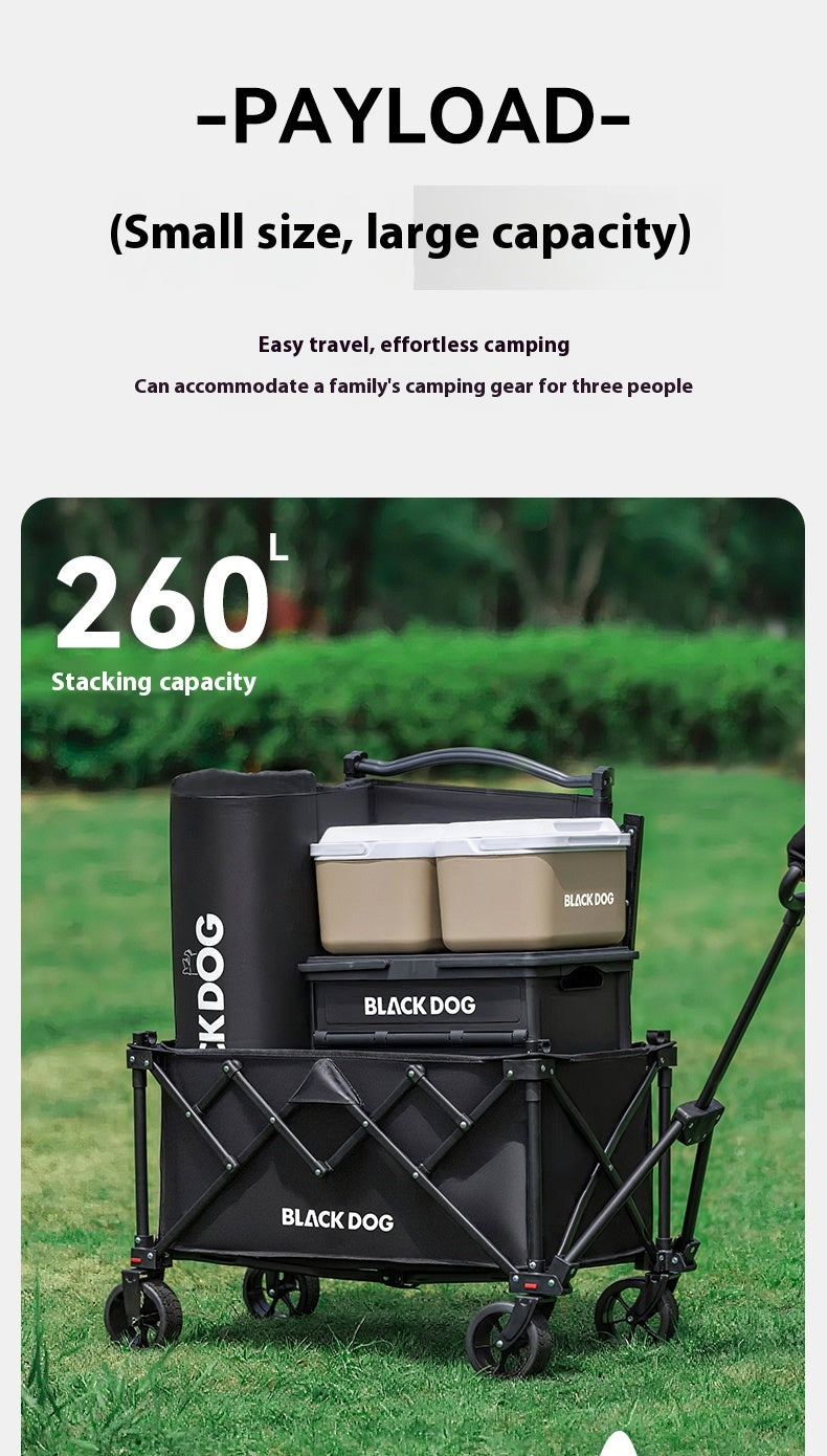 Blackdog HIGHLAND WAGON Camping Cart Portable Multipurpose Trolley with Table Board Carbon Steel Frame Double Layer 600D Oxford Cloth Fabric With Tabletop