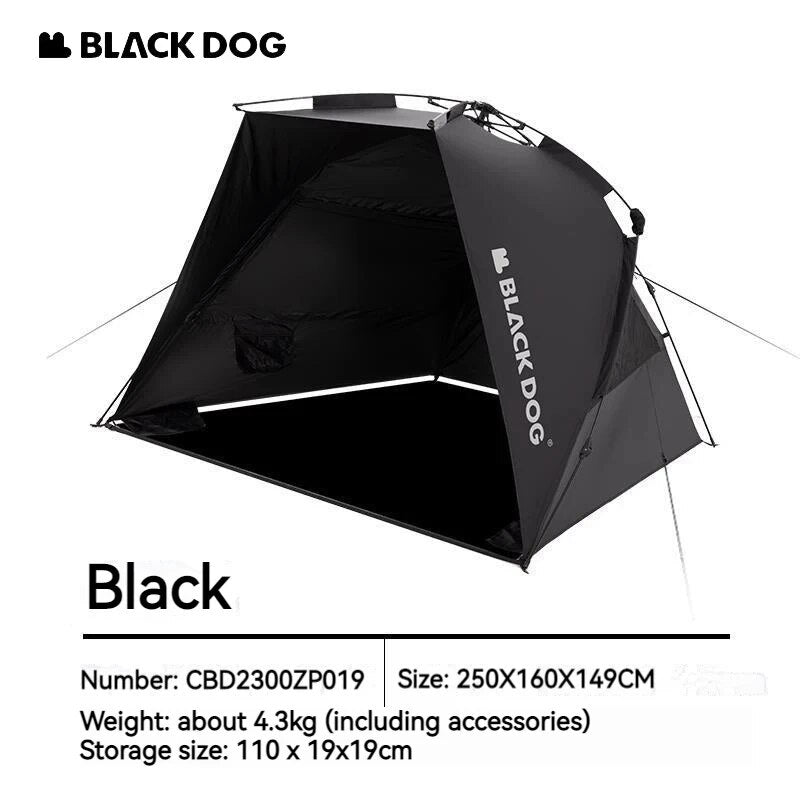BLACKDOG Black Automatic Sunshade Beach Dome Tent Outdoor Canopy Fast Build UPF50+ Sunscreen Vinyl Coated Camping Picnic Fishing for 2-3 Person Waterproof PU3000mm Black Dog