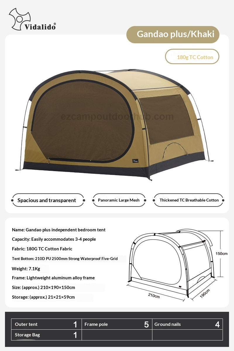 Vidalido THOUSAND ISLANDS Self Standing Tent for 2-3 Persons Bedroom Inner Add-on or Stand-Alone Outdoor Camping Tent Waterproof Breathable TC Cotton