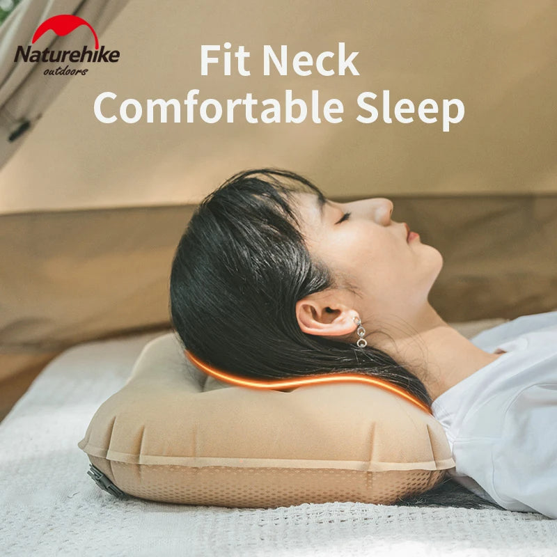 Naturehike Flocking Sleep Pillow Portable Ultralight Folding TPU Inflatable U-Shaped Pillow Rest Comfortable Soft Air Cushion Travel Outdoor Sleeping Cushion
