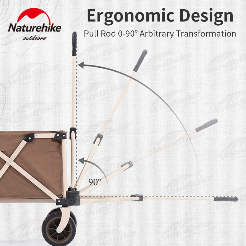 Naturehike TC03 Big Wheel Folding Trolley 140L Luggage Carrying Cart 120kg Load Bearing Four Way Trolley Carrier Wagon with Optional Tabletop Board