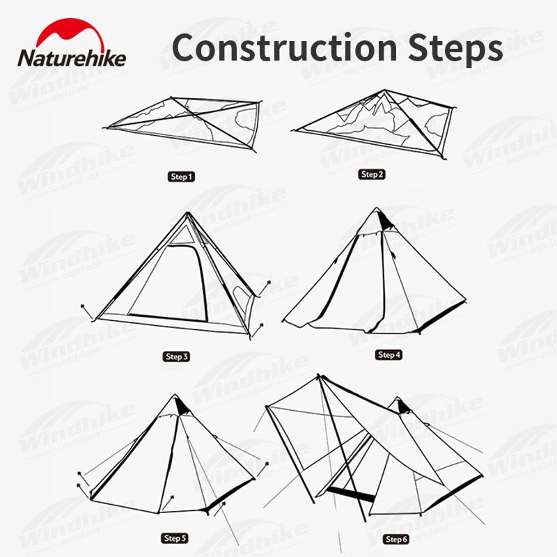 Naturehike Four-Sided Pyramid Automatic Tent Outdoor Portable Awning Four-Sided Quick Build Auto Pole Pyramid Large Hall Double Door For 3-4 Persons Waterproof Breathable Camping Hiking Travel Heavy Duty Original Nature Hike