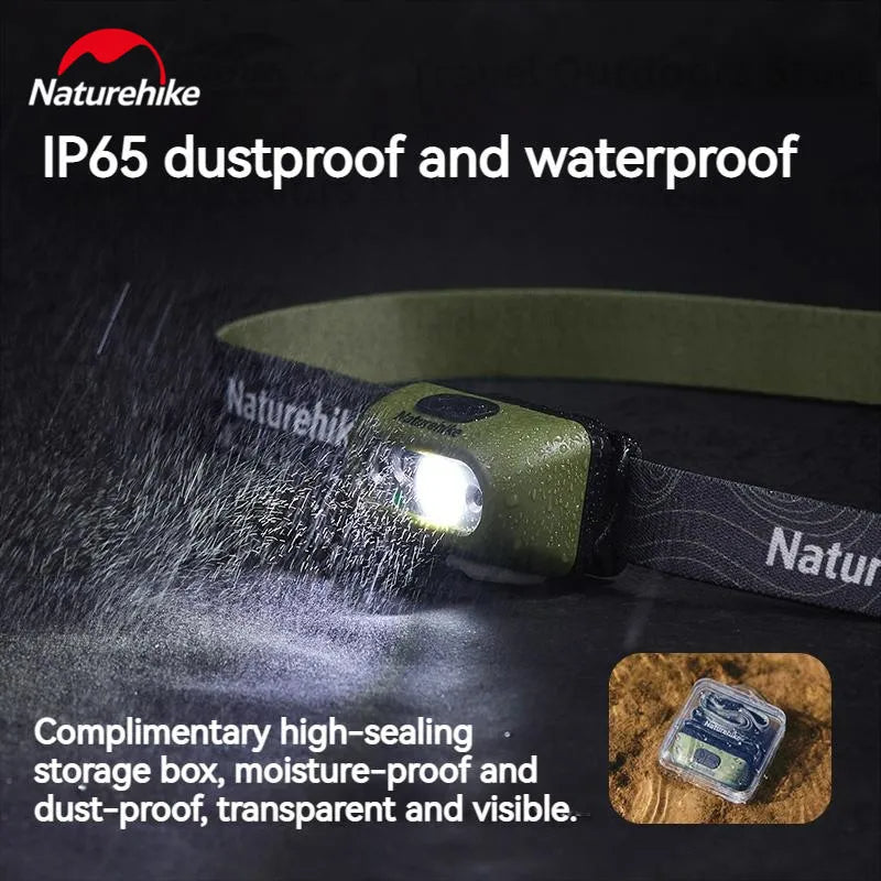 Naturehike Ultralight Outdoor Headlight Portable Headlamp Wave Induction Technology 5 Modes Flashlight SOS Emergency Red Light 45° Adjustable Waterproof IP65