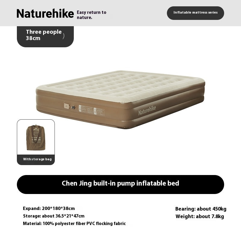 Naturehike Air Inflatable Mattress Portable Lightweight 1-3 Persons Camping Bed with Built-in Pump 38cm/45cm Thickened High Sleeping Mat Pad Outdoor Polyester Fiber PVC Flocking Fabric