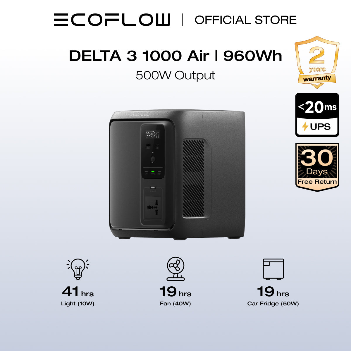 EcoFlow DELTA 3 1000 Air 960Wh Portable Power Station for Home Backup Outdoor Camping & RV