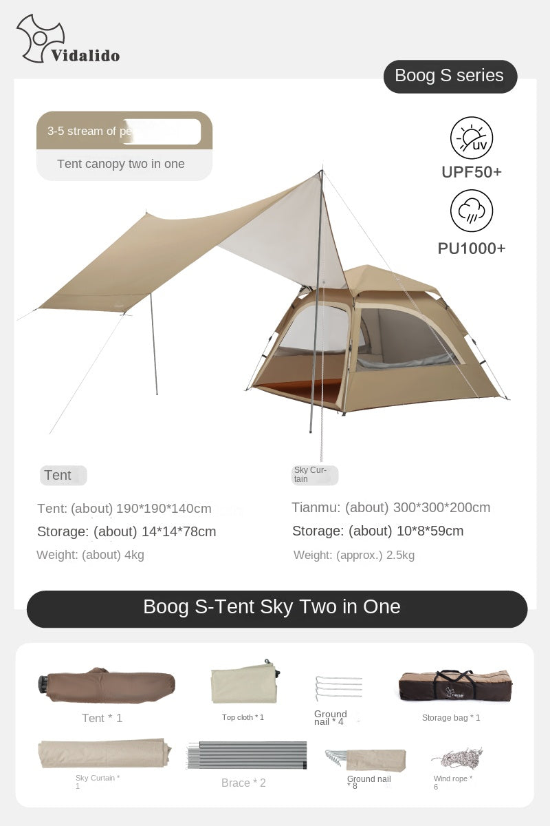 Vidalido COOCKOO Dome Automatic Tent Multi-Setup 2-in-1 Quick Fast Build Park Tent 2-3 Persons Silver Coated Sunscreen Waterproof Extended Canopy Outdoor
