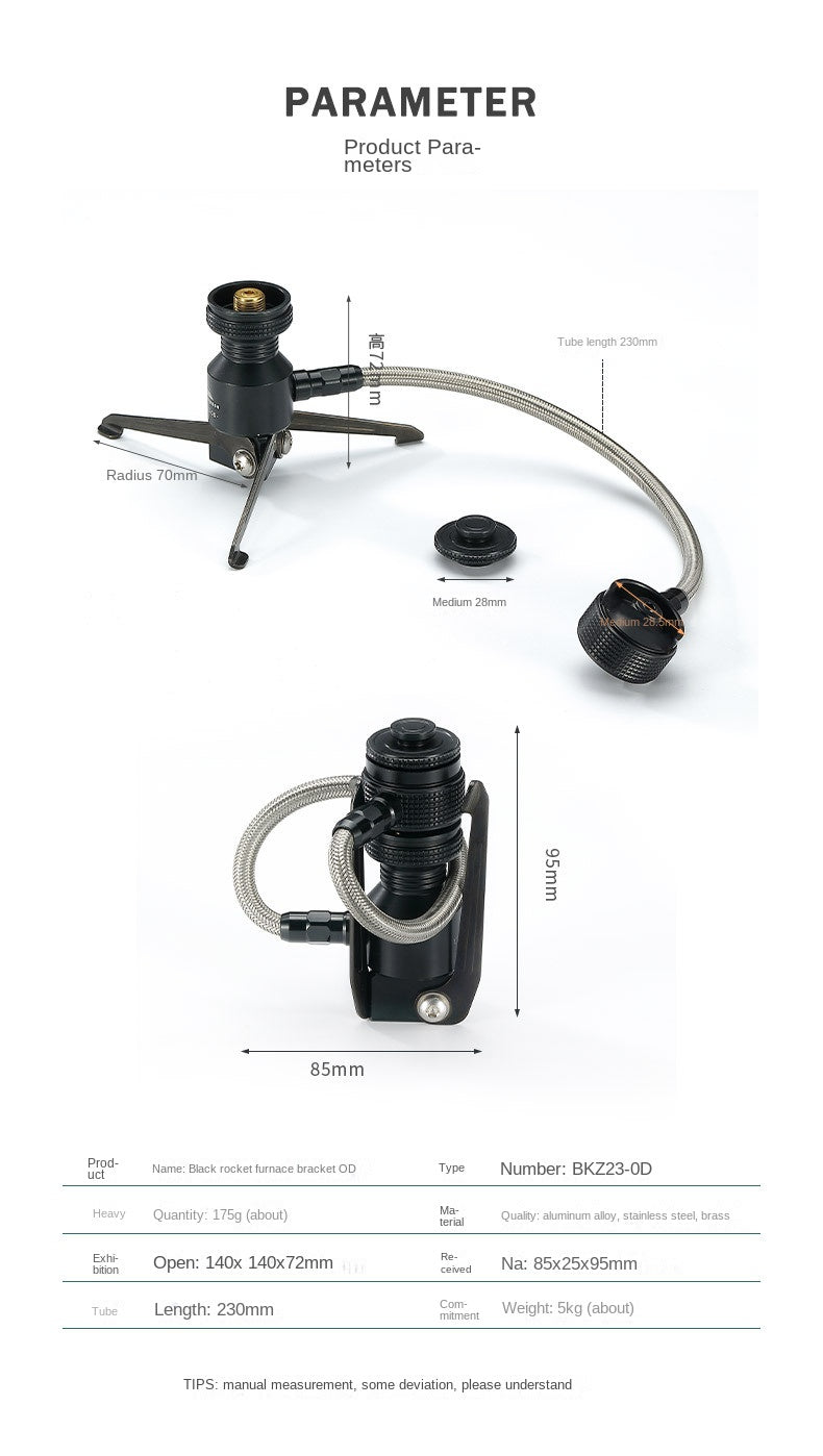Campingmoon BKZ23-OD Rocket Furnace Bracket Foldable Stove Lamp Tripod Bracket Extension Tube Hose Alpine Butane Screw Threaded Type Flat Gas Tank Adapter