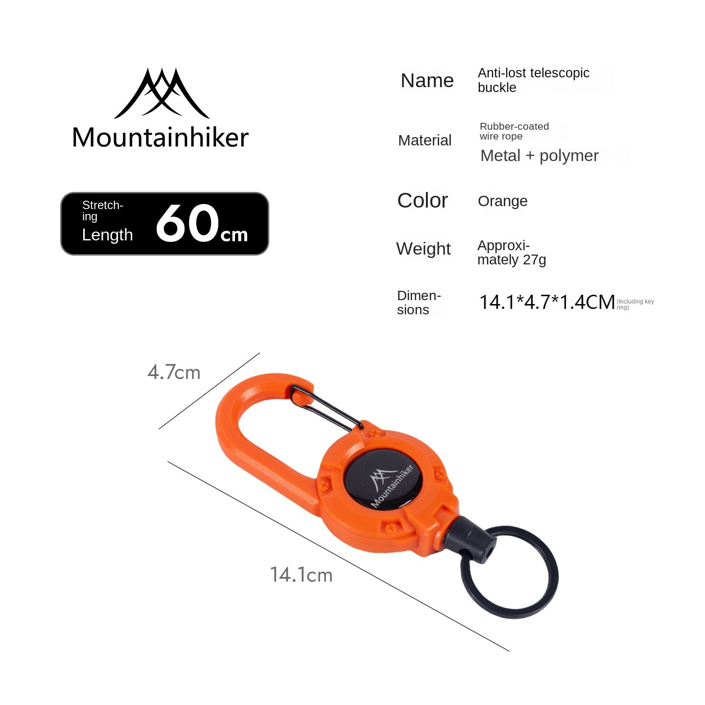 Mountainhiker SZK1315 Hook Buckle Rope Portable Multipurpose Anti Lost Telescopic Stretchable Lanyard 60cm Keychain Fastener Hiking Outdoor Camping Travel