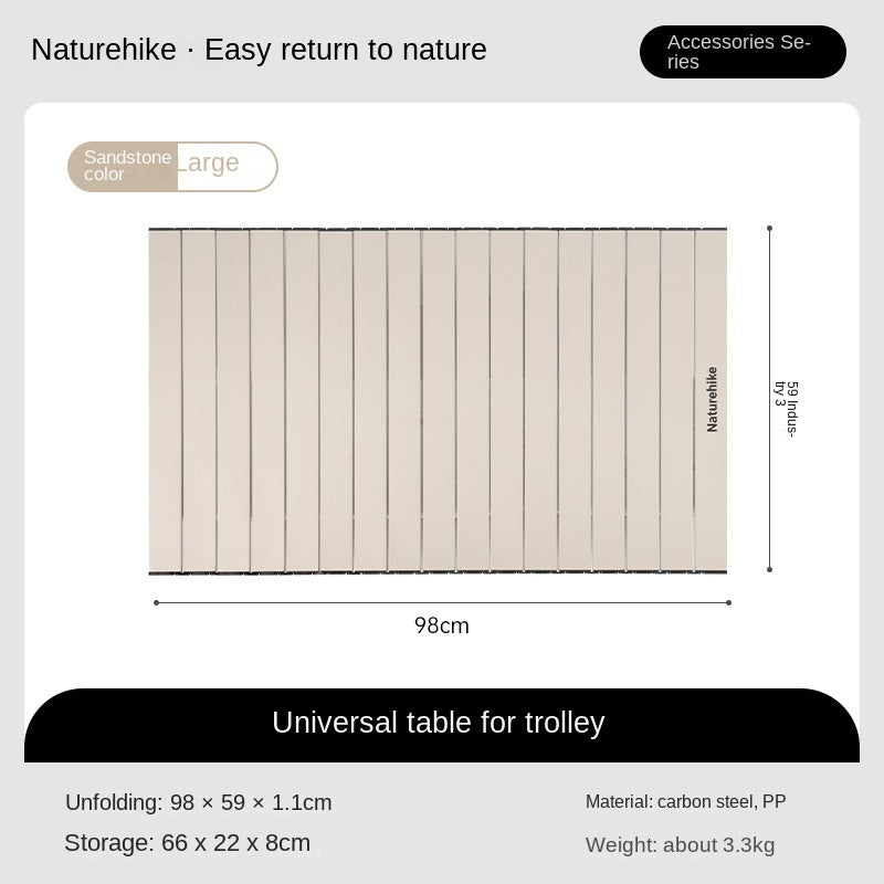 Naturehike Universal Trolley Table Board Portable Lightweight Outdoor Camping Folding Egg Roll Table Style Carbon Steel Picnic Tabletop Heavy Duty