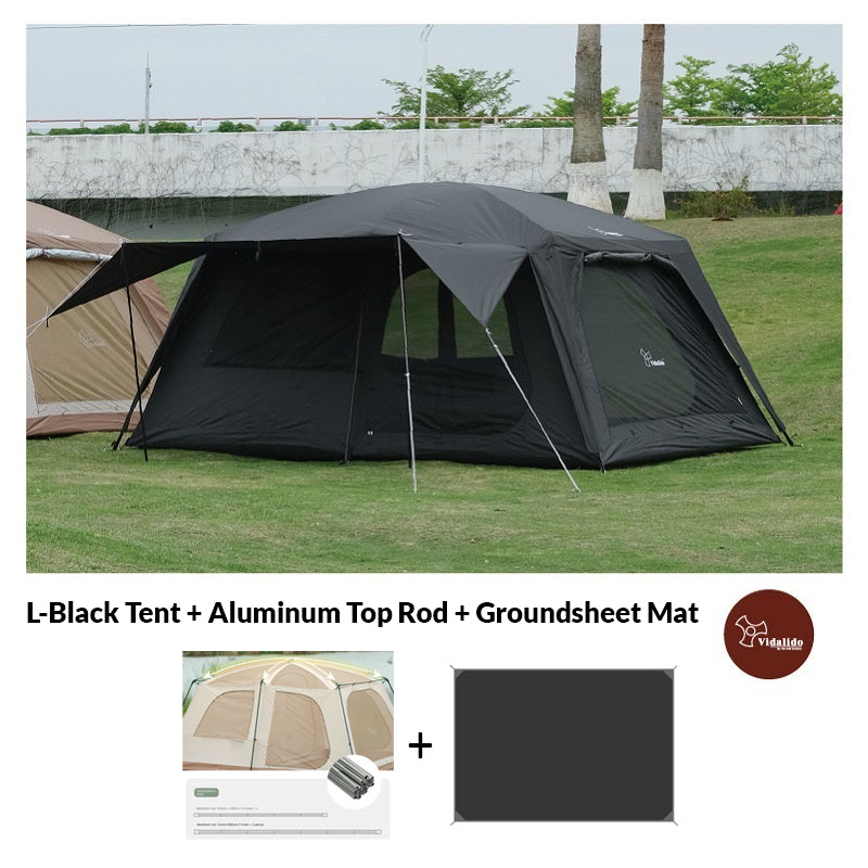 VIDALIDO Poon Saan Cabin Style Tent Semi-Automatic Waterproof Breathable Outdoor Camping Medium Large Tent for 4-10 Person Black Khaki Banshan Villa