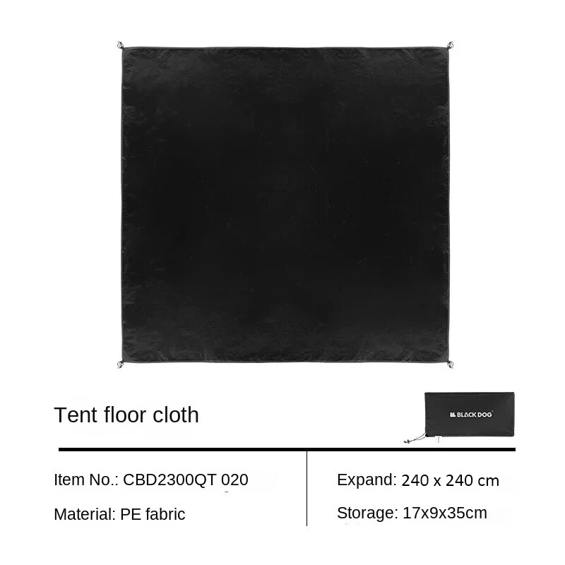 BLACKDOG Black Groundsheet Mat Tent Ground Floor Cloth Sheet Footprint Matting Waterproof 2000mm PE Polyethylene Fabric 3-Sizes