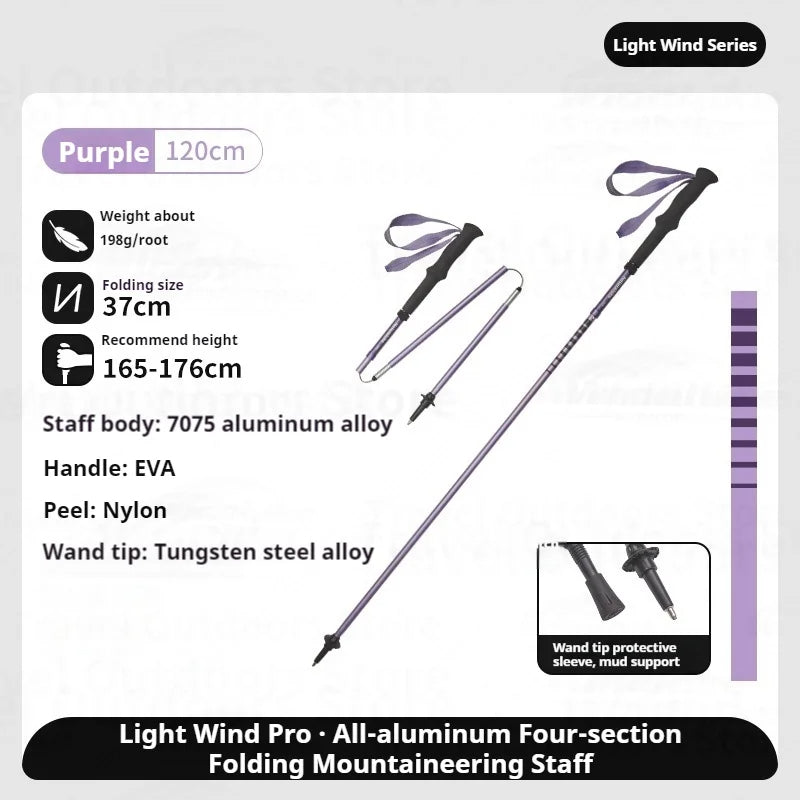 Naturehike Light Wind Pro Trekking Pole Portable Ultralight 4-Section Folding Telescopic Walking Stick 7075 Aluminum Alloy Hiking Mountaineering Staff