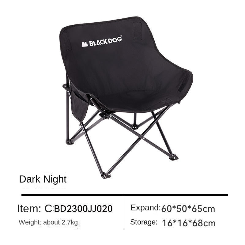 BLACKDOG Black Floating Moon Outdoor Folding Chair Portable Camping 120kg Max Load 600D Oxford Steel Frame Relax Chair with Storage Bag 2.7kg Foldable Ultralight Heavy Duty Black Dog
