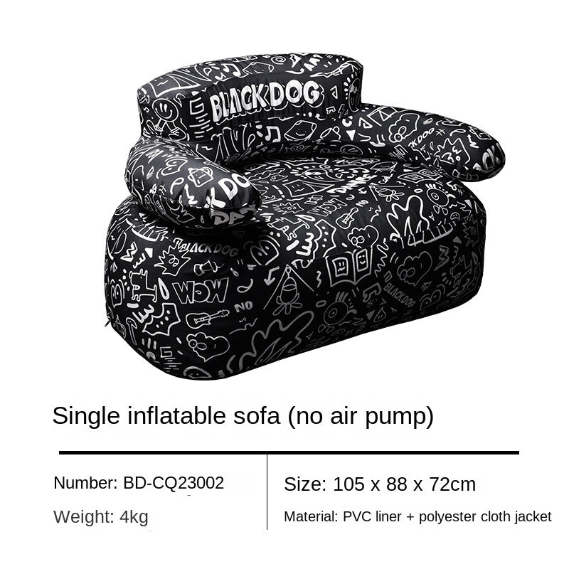 BLACKDOG Inflatable Lazy Sofa Outdoor 1-2 Persons Portable Leisure Graffiti Print Square Stool Folding Air Couch Sofa Folding Home Sofa Set