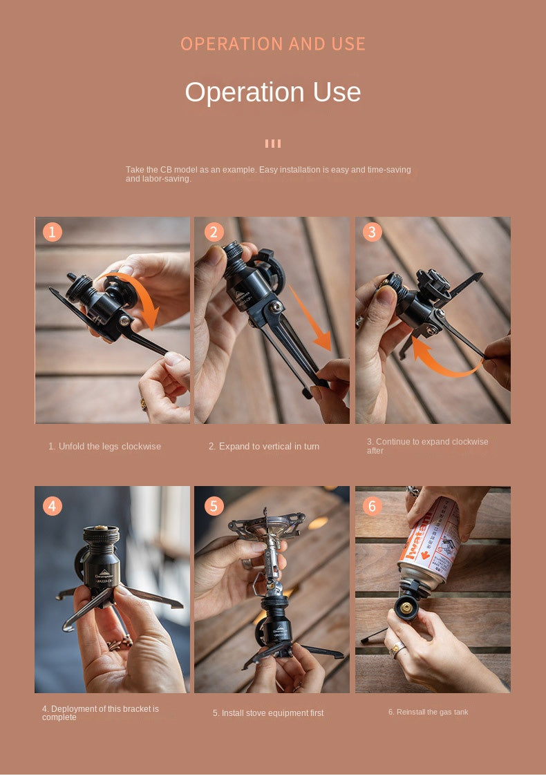 Campingmoon BKZ23-OD Rocket Furnace Bracket Foldable Stove Lamp Tripod Bracket Extension Tube Hose Alpine Butane Screw Threaded Type Flat Gas Tank Adapter