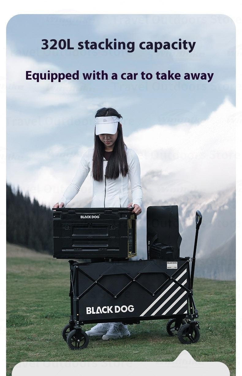 BLACKDOG LAND WHALE Camping Cart Portable Foldable Multipurpose Hand Pull Black Wagon All Terrain Gathering Storage Cart 320L Large Capacity Detachable Wheel