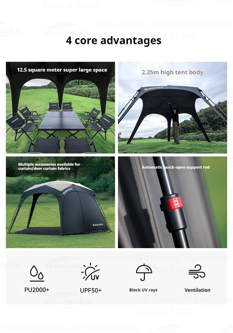 Blackdog STARRY DOME Pentagonal Canopy Hook Version Quick Open Sunshade Self-Supporting Canopy Outdoor Camping Black Coated Vinyl Tent Rainproof Sunscreen Windproof
