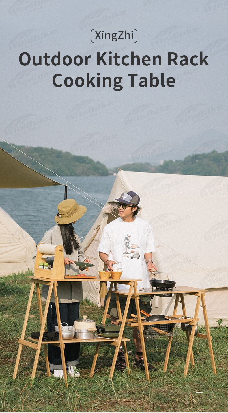 Naturehike Outdoor Kitchen Rack Cooking Table Foldable Countertop BBQ Folding Shelf Table Cooking Worktop Dual-Use Widen Tabletop With Slot Picnic Storage Desk