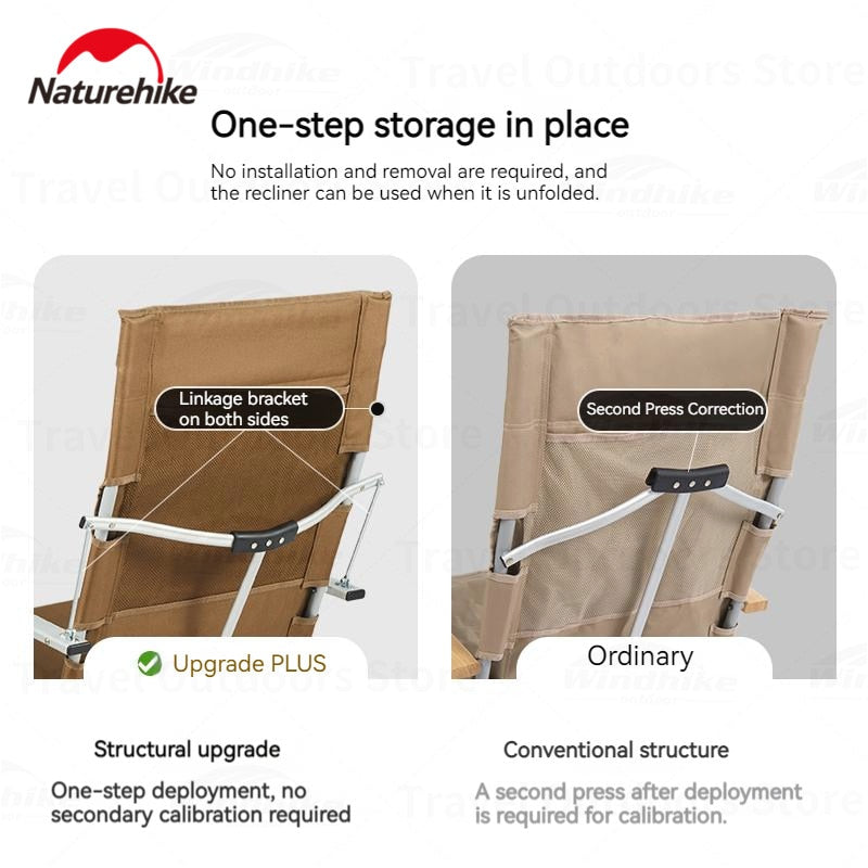 Naturehike TY03 PLUS Chair 3 Level Adjustable Recline High Back Arm Rest Chair Quick Folding Recliner Outdoor Camping Foldable Portable 140kg Max
