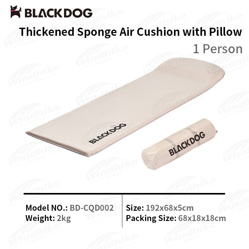 BLACKDOG 5CM Thickened Air Cushion Foam with 12CM Thick Pillow Outdoor Camping Sleeping Pad Mattress Single Double Bed Portable Folding Mat Automatic Air Auto Inflate Tent Bed Black Dog