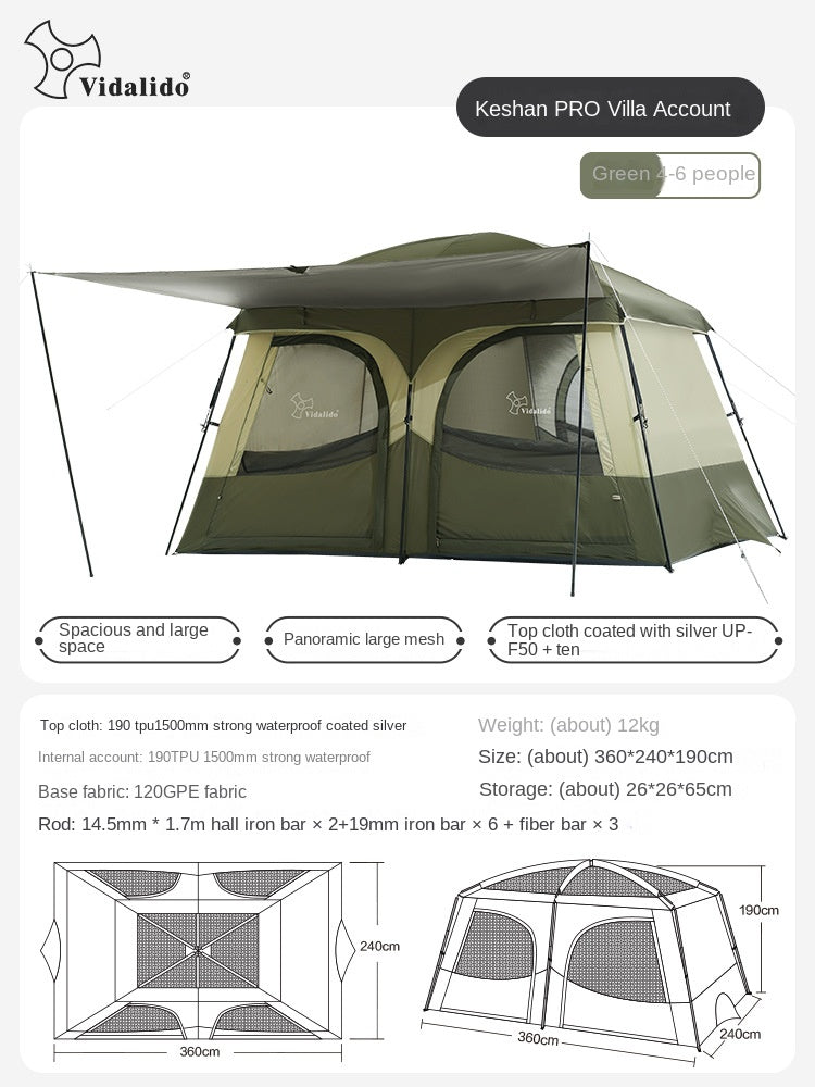 Vidalido AN SAAN Series M PRO Villa Tent Portable 4-6 Person Cabin Style Tent Large Space Three Dimensional Ventilation Outdoor Camping Waterproof