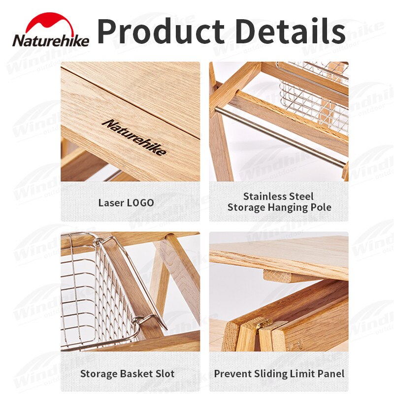 Naturehike Outdoor Kitchen Rack Cooking Table Foldable Countertop BBQ Folding Shelf Table Cooking Worktop Dual-Use Widen Tabletop With Slot Picnic Storage Desk
