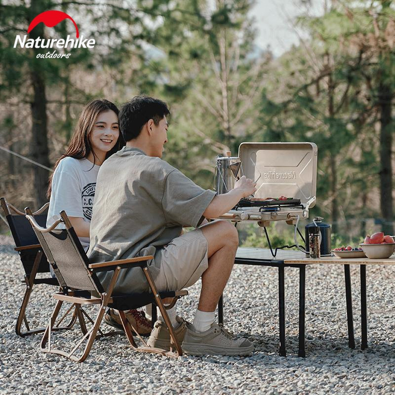 Naturehike LEYAN Double Head Portable Stove Outdoor Camping Kitchen 2 Burner Dual Ignition Butane Gas Burner Windshield Stand 2.5kw Firepower Furnace