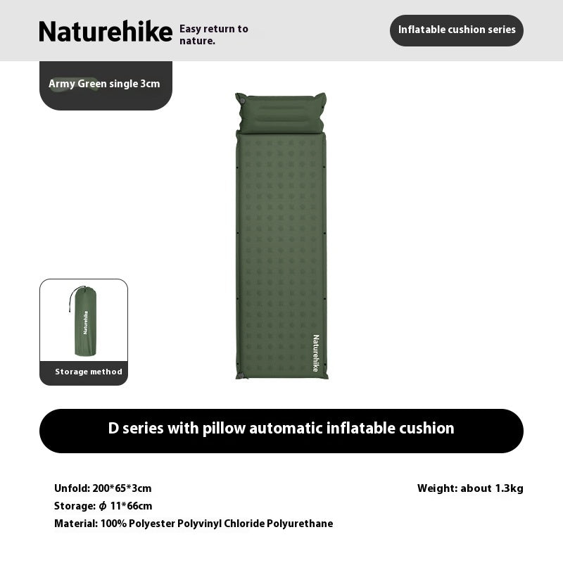 Naturehike D Series Automatic Inflatable Cushion Portable Lightweight Built-in Pillow Infinite Splicing Design Comfortable Pad Thickened Bidirectional