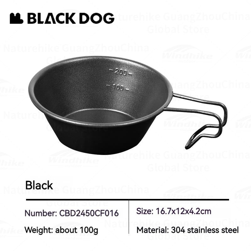 BLACKDOG Black Stainless Steel Shera Bowl With Non Stick Coating Portable 310ml Tableware Cookware Salad Dish Hang Handle Design Tableware Cup Pot