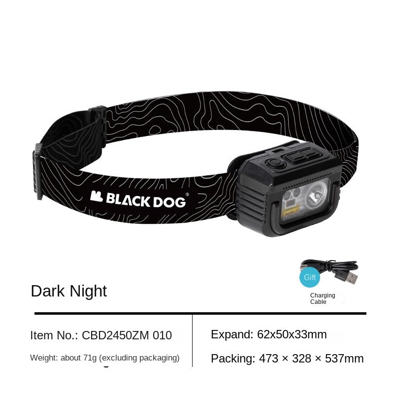 BLACKDOG WILD Multifunctional Induction Sensor Headlamp USB Charging Rechargeable Black Head Lamp Light IPX5 Waterproof Original Heavy Duty Black Dog