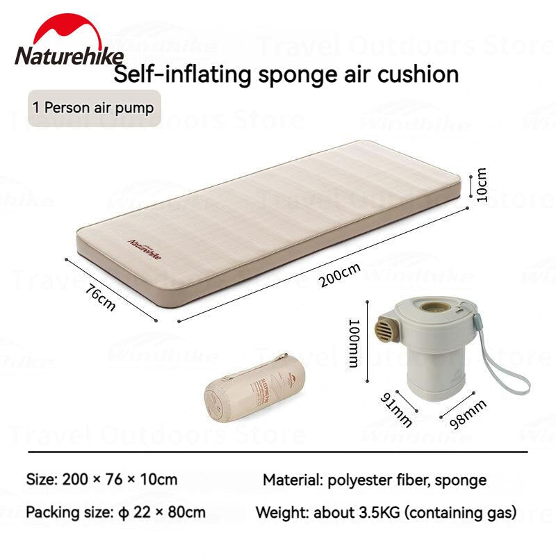 Naturehike Self Inflating Foam Pad 10cm Thick Outdoor Camping Portable Mattress Sleeping Bed Single Double Automatic Inflate Sponge Glamping C10