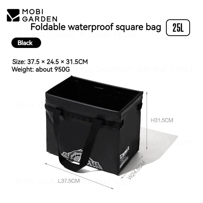 Mobi Garden Black Folding Square PVC Waterproof Storage Bag 12.5L 25L Small Large Collapsible Portable Flat Storage Outdoor Camping Picnic Equipment Water Container Bucket Mobigarden