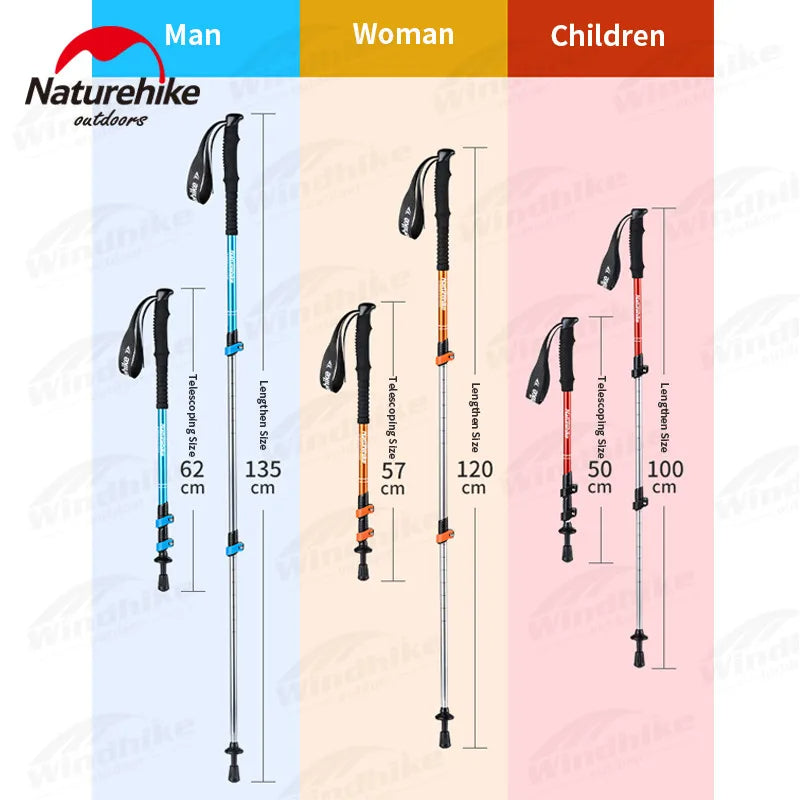 Naturehike ST01 v2 Aluminum Alloy Hiking Trekking Pole Rubber Tip Ultralight Heavy Duty Walking Trek Stick Telescopic Retractable Rod Upgraded