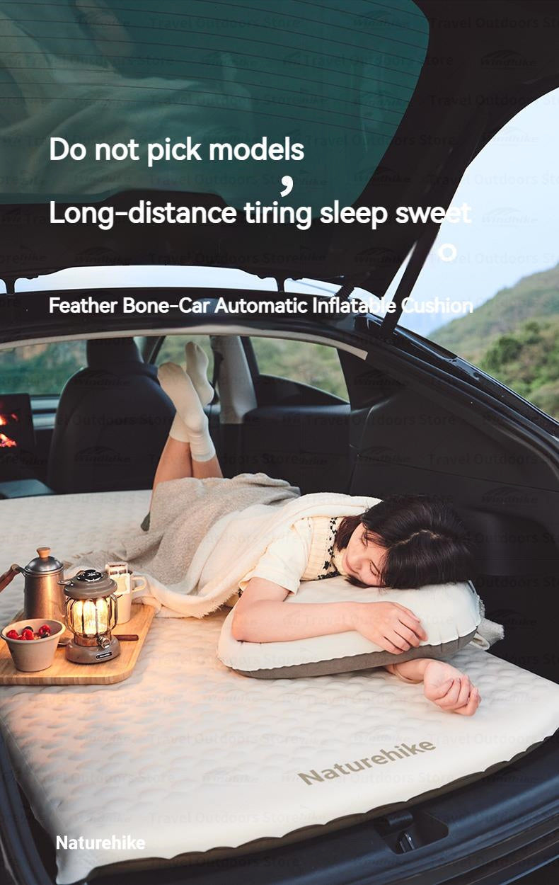Naturehike FEATHER BONE Series Self-Inflating Car Camping Bed Automatic Inflatable Mattress Back Seat Car Sleeping Bed Single Travel Trunk Mat Sponge