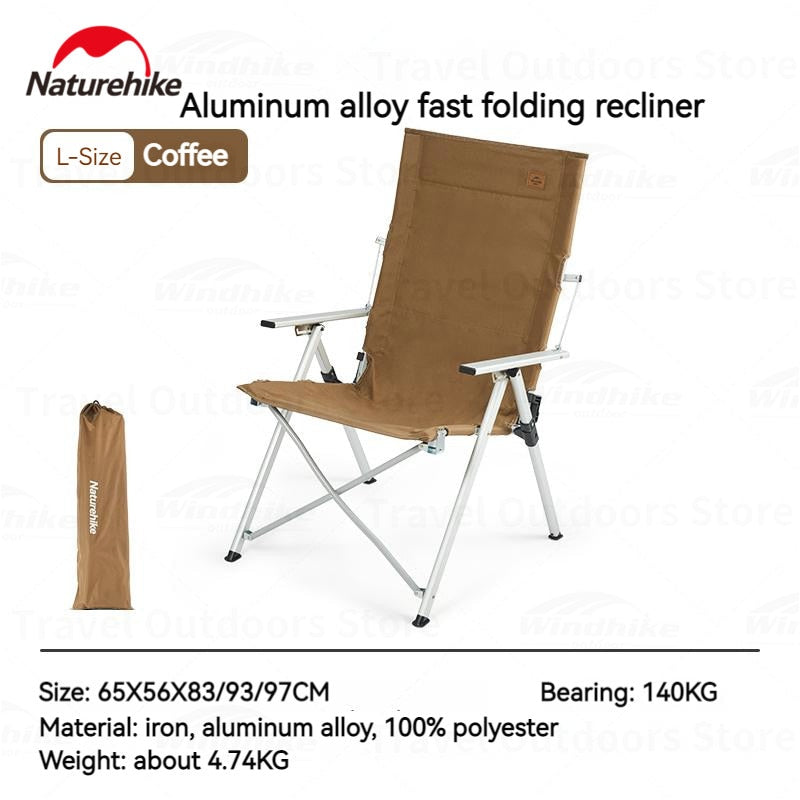 Naturehike TY03 PLUS Chair 3 Level Adjustable Recline High Back Arm Rest Chair Quick Folding Recliner Outdoor Camping Foldable Portable 140kg Max