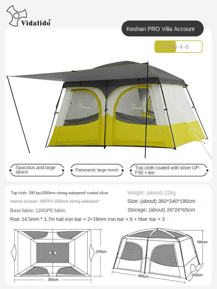 Vidalido AN SAAN Series M PRO Villa Tent Portable 4-6 Person Cabin Style Tent Large Space Three Dimensional Ventilation Outdoor Camping Waterproof