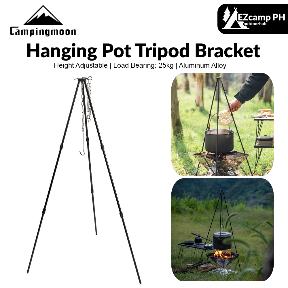 Campingmoon MS-105-BK MS-080-BK Hanging Pot Tripod Bracket Outdoor Portable Lightweight Three-Section Detachable Barbeque Rack Cookware Utensil