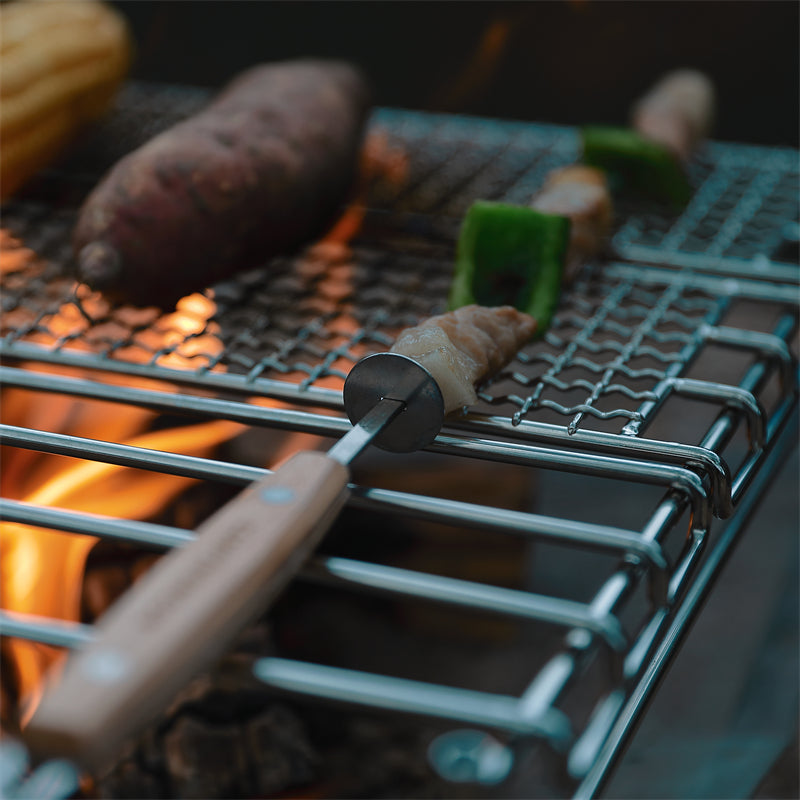 CAMPINGMOON 8pcs Stainless Steel BBQ Grill Skewers Set Flat Stick Outdoor Cooking Reusable Camping Barbeque Tool Equipment With Canvas Storage Bag Camping Hiking Picnic Beach Travel Heavy Duty Original Camping Moon