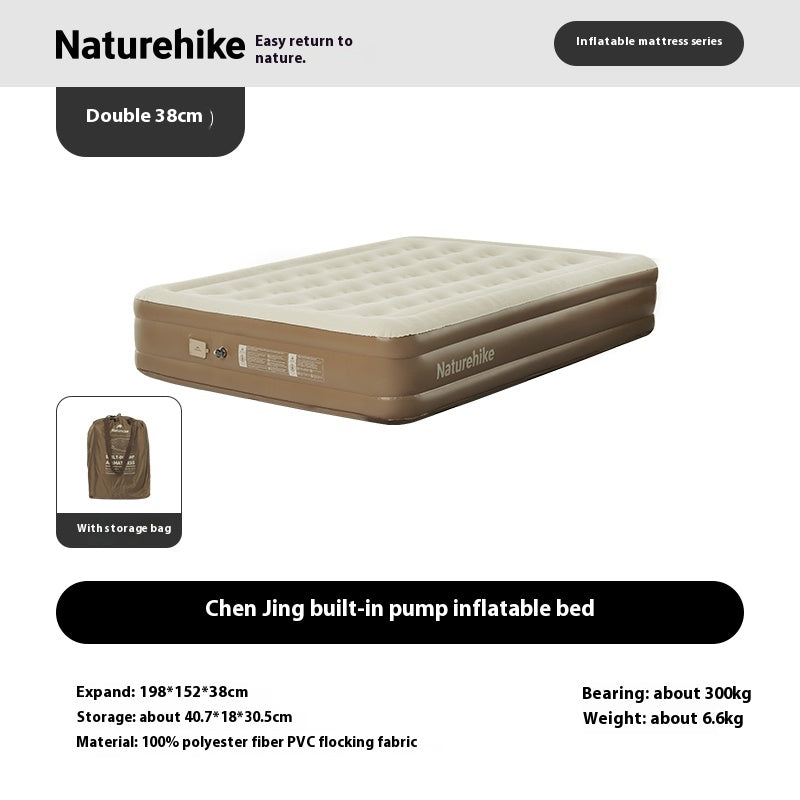 Naturehike Air Inflatable Mattress Portable Lightweight 1-3 Persons Camping Bed with Built-in Pump 38cm/45cm Thickened High Sleeping Mat Pad Outdoor Polyester Fiber PVC Flocking Fabric