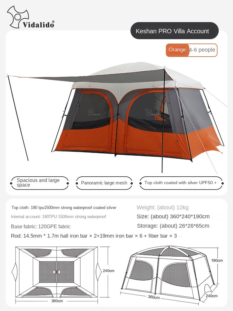 Vidalido AN SAAN Series M PRO Villa Tent Portable 4-6 Person Cabin Style Tent Large Space Three Dimensional Ventilation Outdoor Camping Waterproof