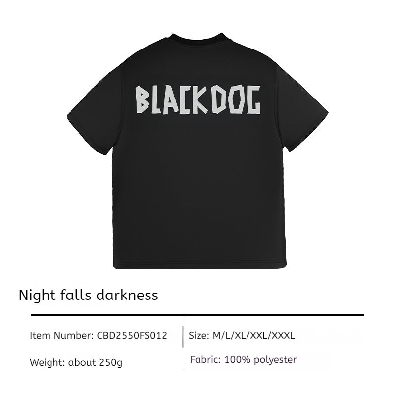 BLACKDOG Black Silhouette T-Shirt Unisex Quick-Dry Breathable Fabric Oversized Sweat-Absorbent Non-Sticky Anti-Deformation & Anti-Fraying Street Loose Edition