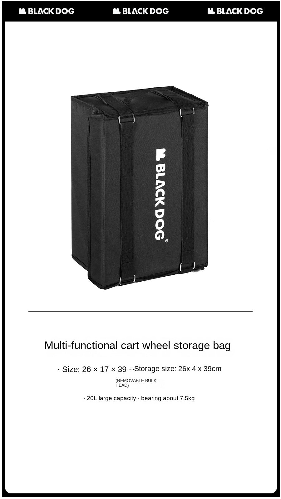BLACKDOG Trolley Wheels Storage Bag Outdoor Cart Side Hanging Bag Wheel Storage Multi-function Storage Box Large Capacity Wear-resistant And Durable Camping Hiking Travel Heavy Duty Original Black Dog